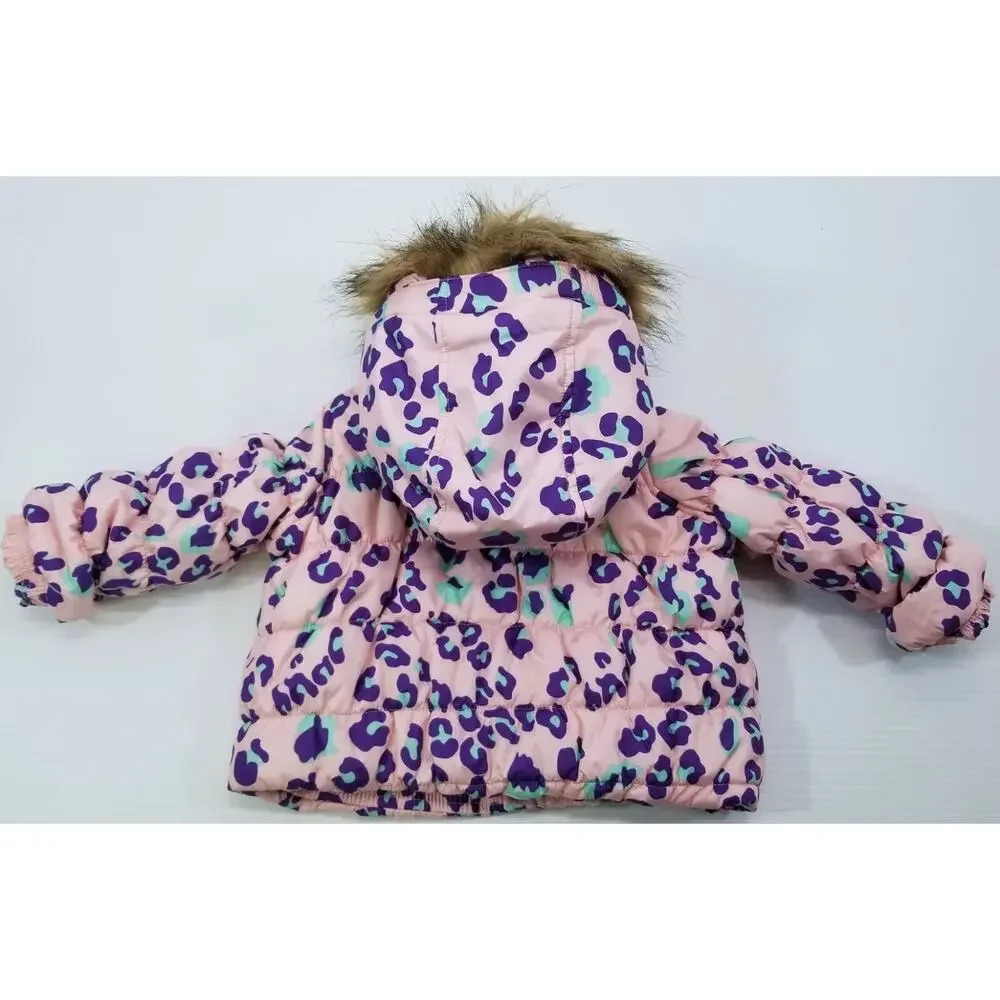 II) Infant Toughskins Waterproof Snow Jacket Bib Snow Pants Purple Leopard 12M